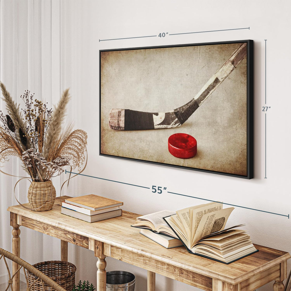 Elephant Stock Vintage Ice Hockey Wall Art - Horizontal Framed Canvas - 1-Piece Hallway Wall Decor