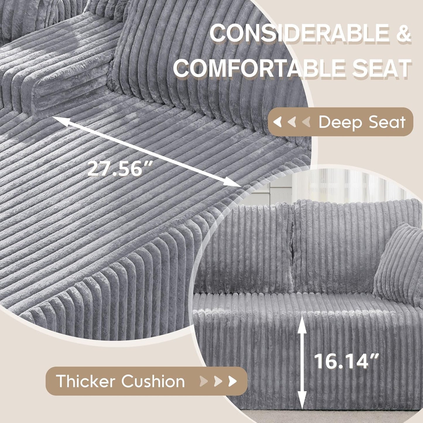Hobestluk Modular Sectional Sofa Couches 108" L-Shape Couch 3 Seat Modular Sofa Memory Foam