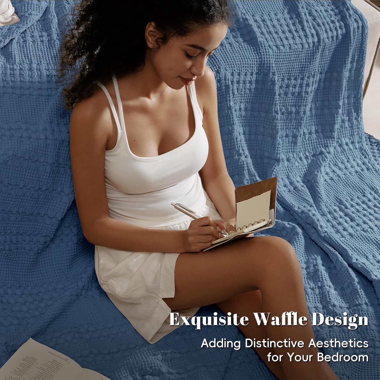 PHF 100% Cotton Waffle Weave Blanket King Size, Soft Lightweight Breathable Cozy Summer Blankets