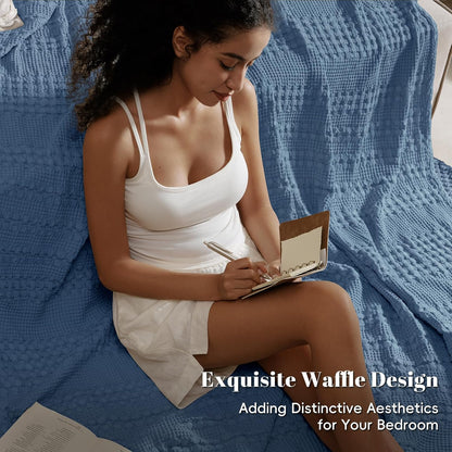 PHF 100% Cotton Waffle Weave Blanket Twin Size, Soft Lightweight Breathable Cozy Summer Blankets