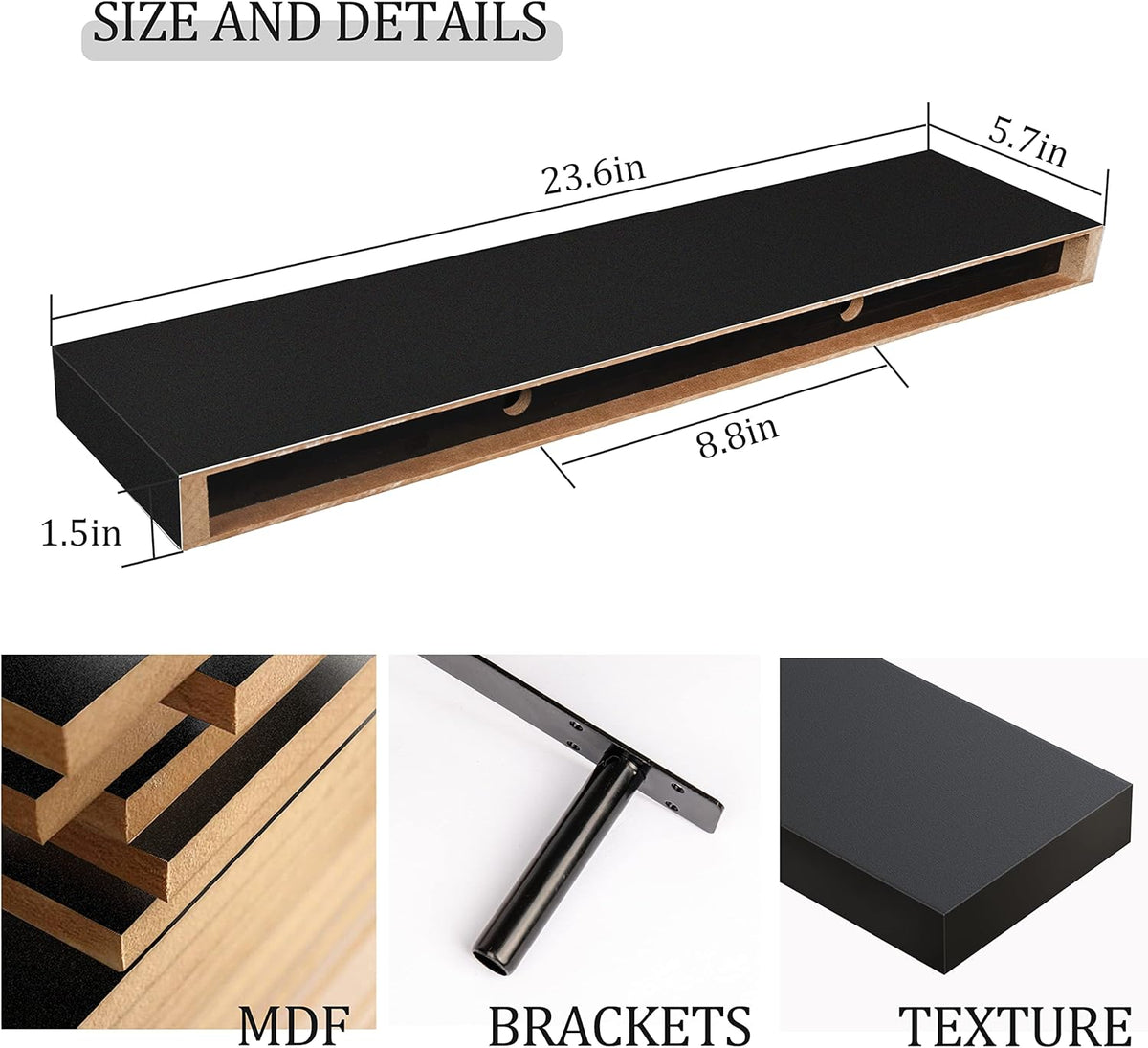 BAMEOS Floating Shelf,Wall Shelf,Decor Wall Mounted Shelves,Hanging Shelf Set L24xW6 for Bathroom