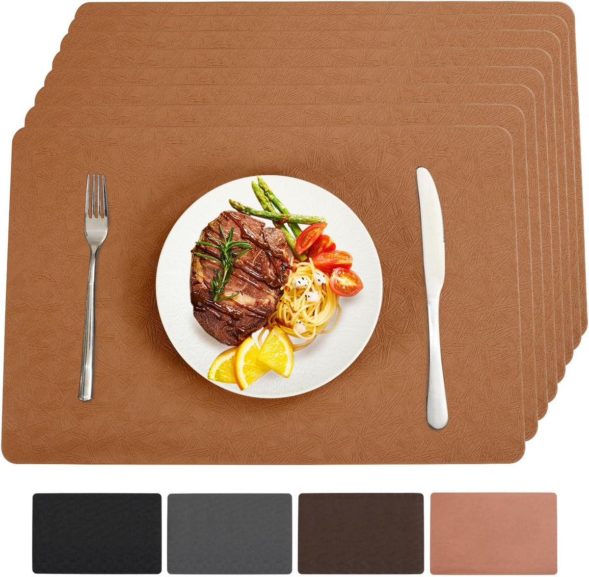 Faux Leather Placemats,6 PCS of Heat Resistant Easy Clean Non-Slip Place Mats for Dining Table.