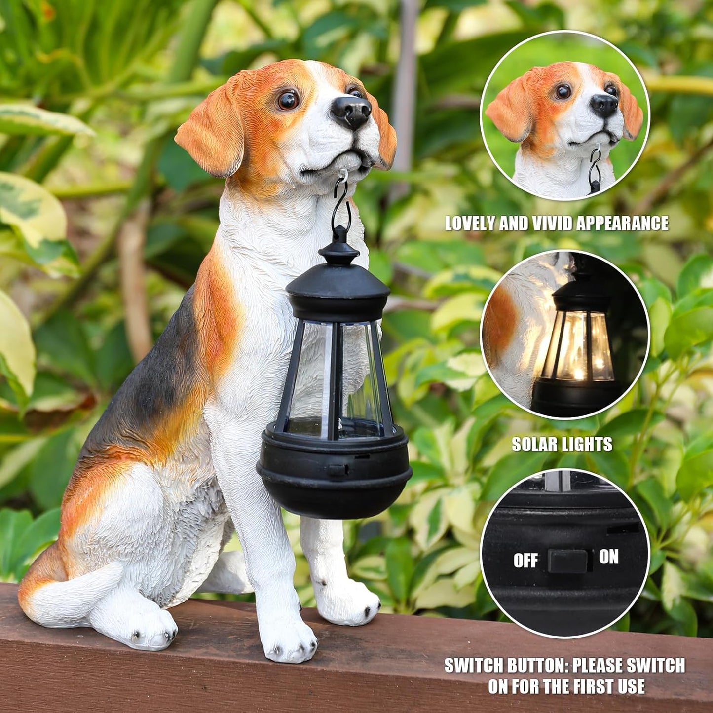 Solar Dog Statue Outdoor Decor - Beagle Dog Statue With Solar Lights for Patio, Lawn & Garden