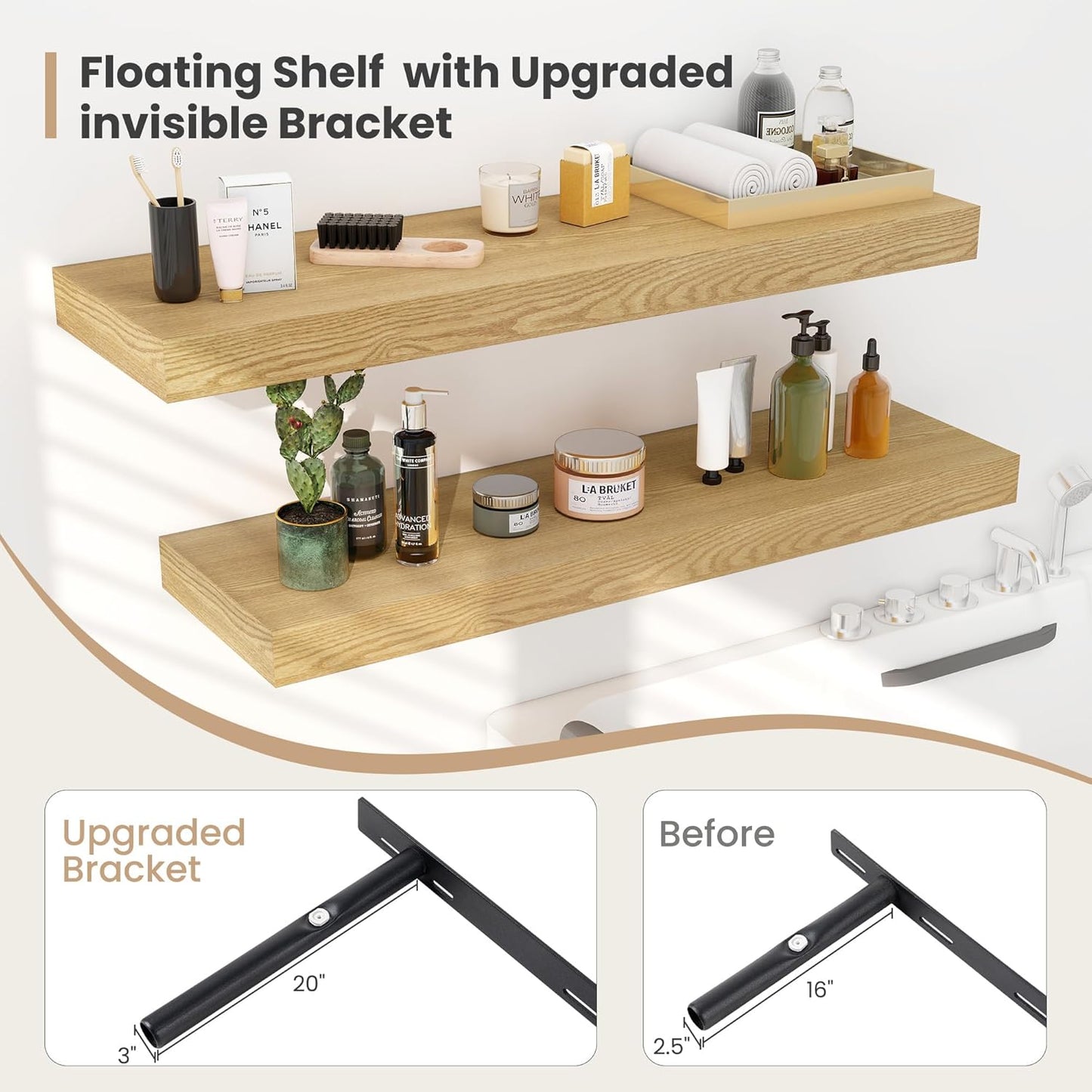 Heimlove 12" Deep Floating Shelves, 36 x 12 Inch Wall Mounted Long Floating Shelf with Invisible