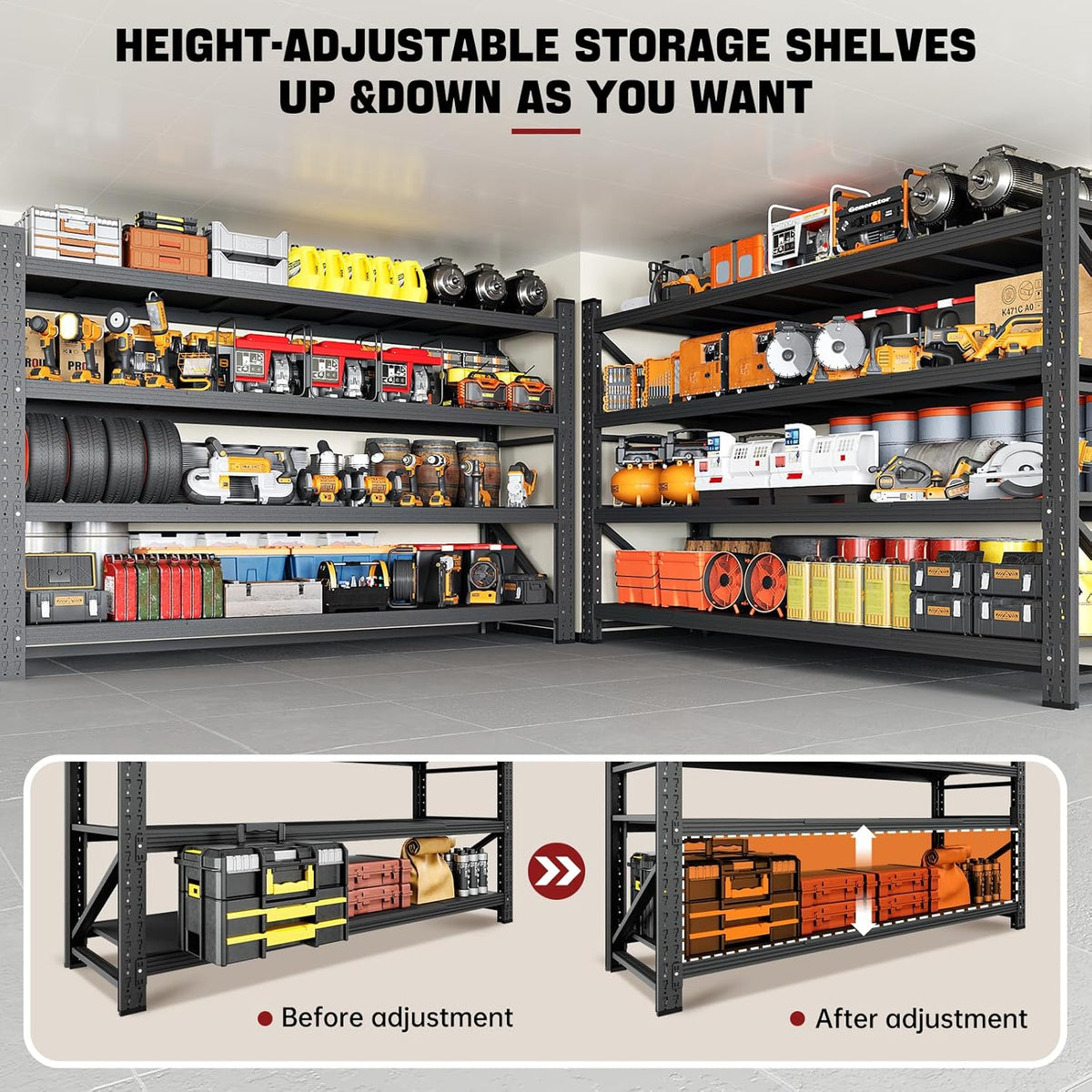 5000LBS Storage Shelves,71" W Garage Shelving Heavy Duty Metal Adjustable Garage Shelves, Shelving