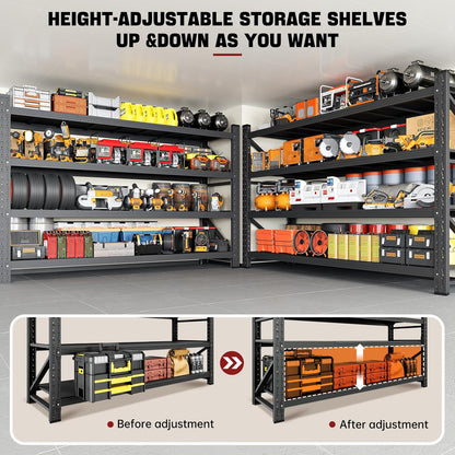 5000LBS Storage Shelves,71" W Garage Shelving Heavy Duty Metal Adjustable Garage Shelves, Shelving