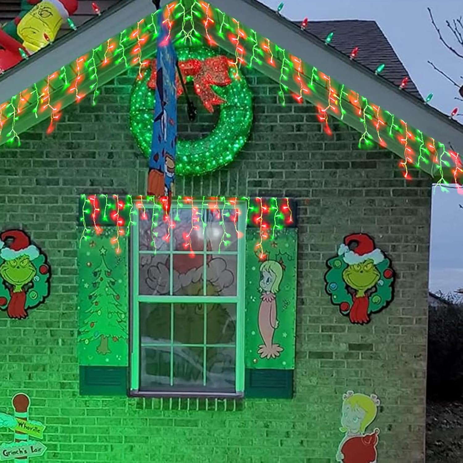 YEGUO 33ft 400 LED Red and Green Icicle Lights Outdoor Waterproof, 80 Drops Icicle String Light