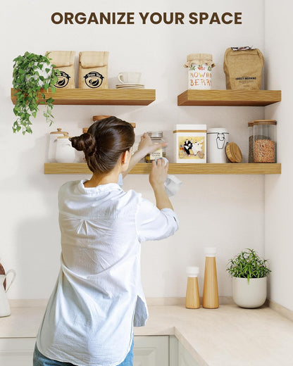 Marsmiles 72" Floating Shelves for Wall, Wooden Shelves with Invisible Brackets Set of 2, Rustic