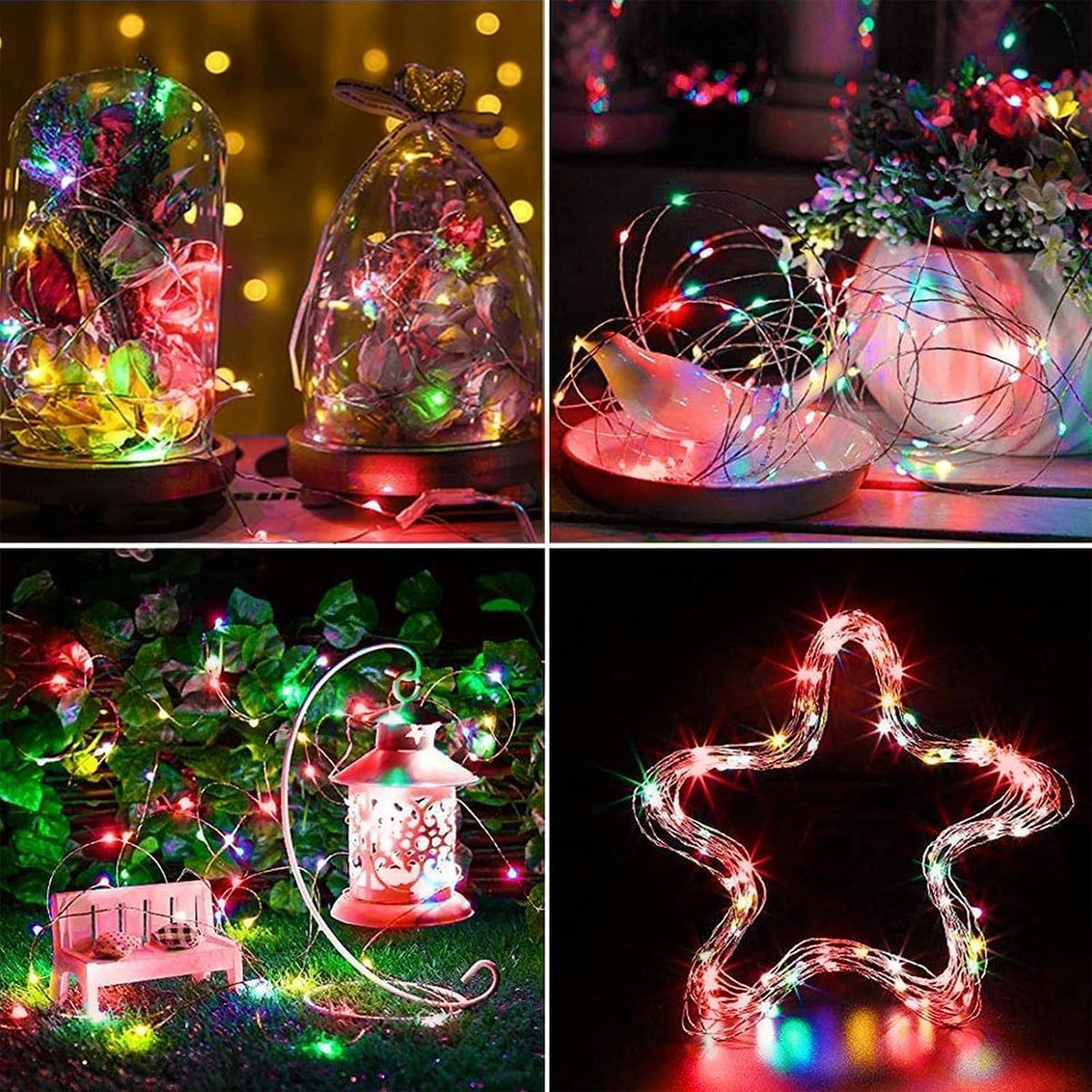 4-Pack Multicolor Christmas Fairy Lights Battery Operated with Timer, Waterproof 16FT 50 LED String