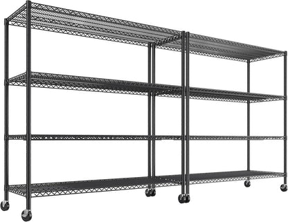 REIBII 55.5''W Storage Shelves 2500LBS Wire Shelving Rack with Wheels 75.6" H Heavy Duty Shelving