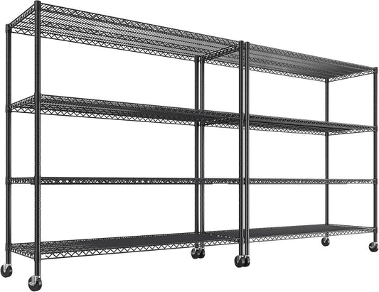 REIBII 55.5''W Storage Shelves 2500LBS Wire Shelving Rack with Wheels 75.6" H Heavy Duty Shelving