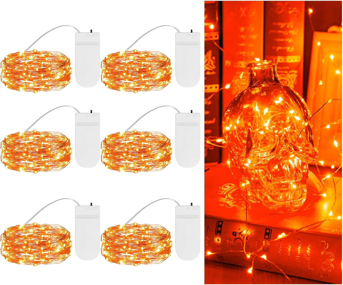 TingMiao Halloween Orange Fairy Lights Battery Operate,7.2ft 20 LEDs String Lights Silver Copper