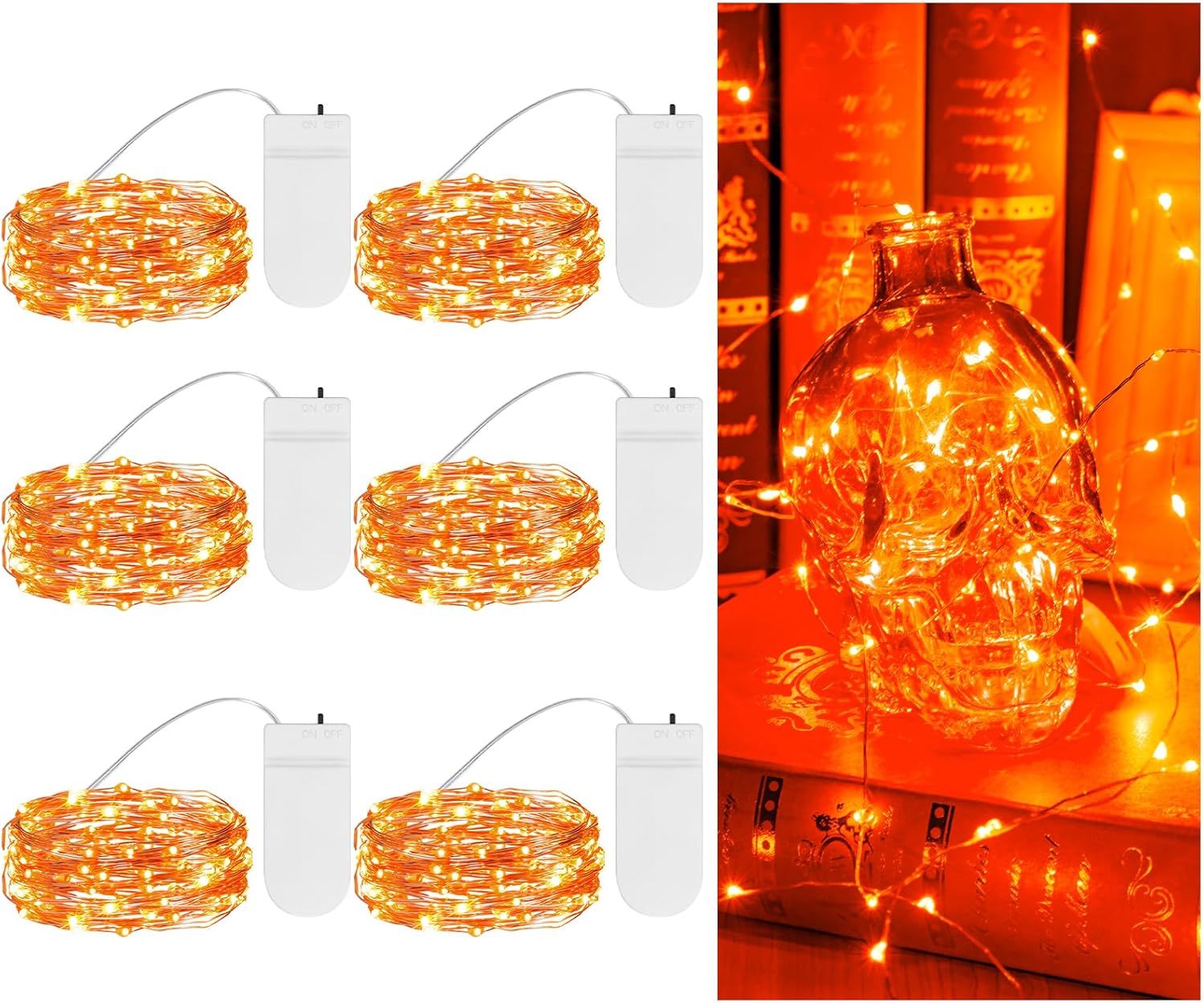 TingMiao Halloween Orange Fairy Lights Battery Operate,7.2ft 20 LEDs String Lights Silver Copper