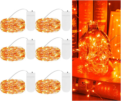 TingMiao Halloween Orange Fairy Lights Battery Operate,7.2ft 20 LEDs String Lights Silver Copper