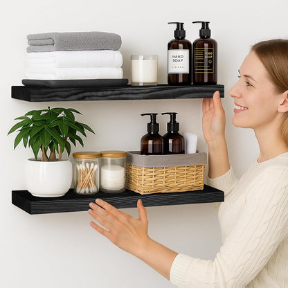 BGMG Wood Floating Shelves 24 inch, Wide Rustic Wooden Wall Shelves for Bathroom Living Room