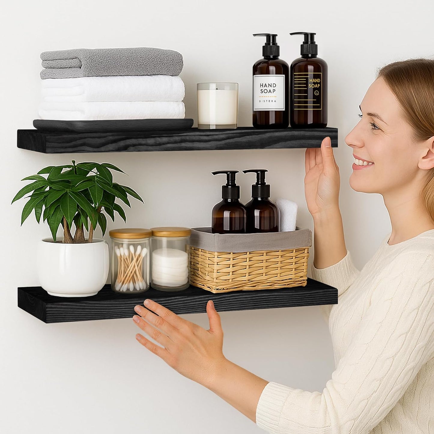 BGMG Wood Floating Shelves for Wall 30 inch Set of 2,Black Floating Shelves,Solid Wood Wall Mount