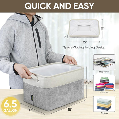 BALEINE 2 Pack Fabric Storage Bins for Shelves, Linen Storage Baskets for Organizing, Decorative