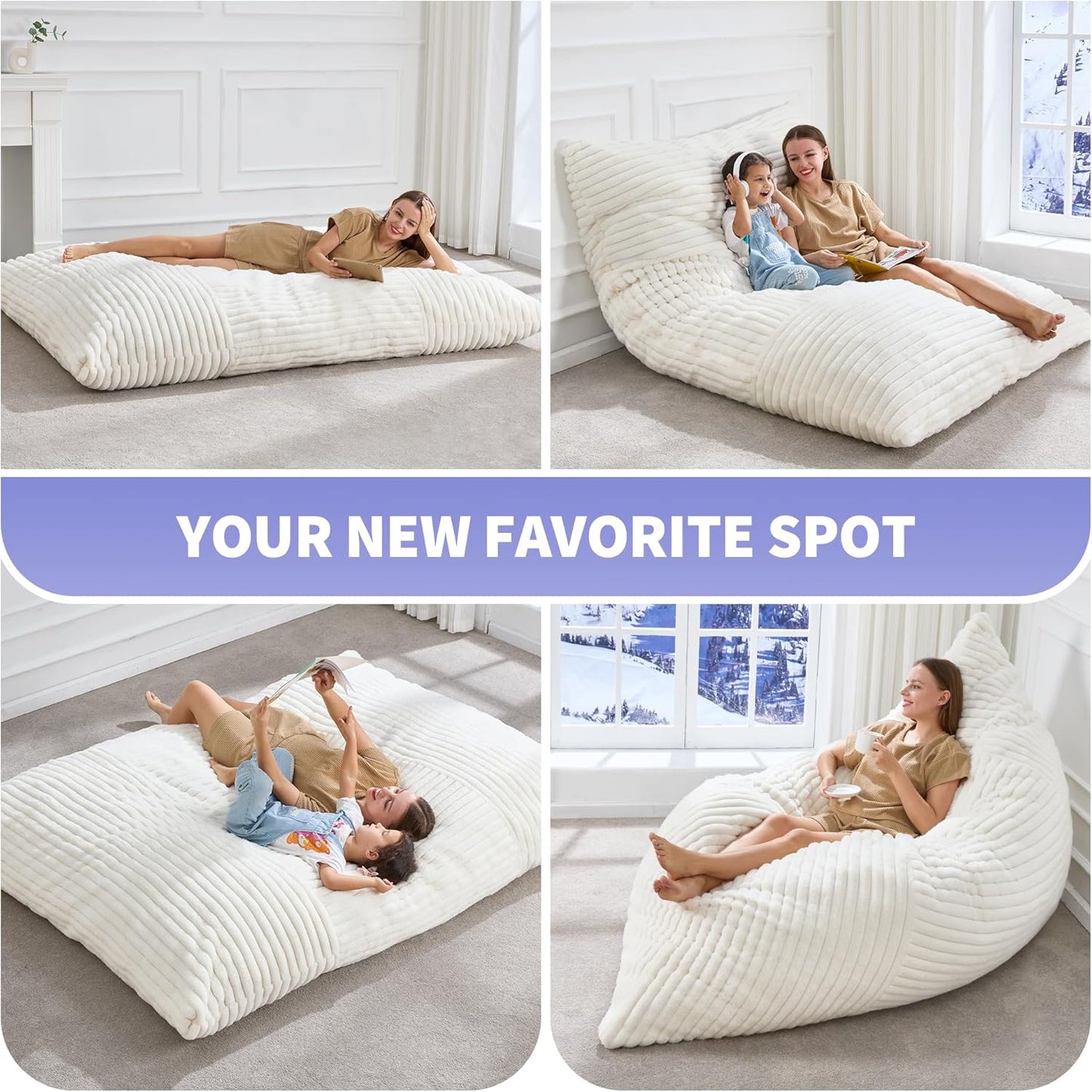 Hobestluk 3 in 1 Bean Bag Chair Giant Bean Bag Chairs Convertible Bean Bag Floor Cushion with