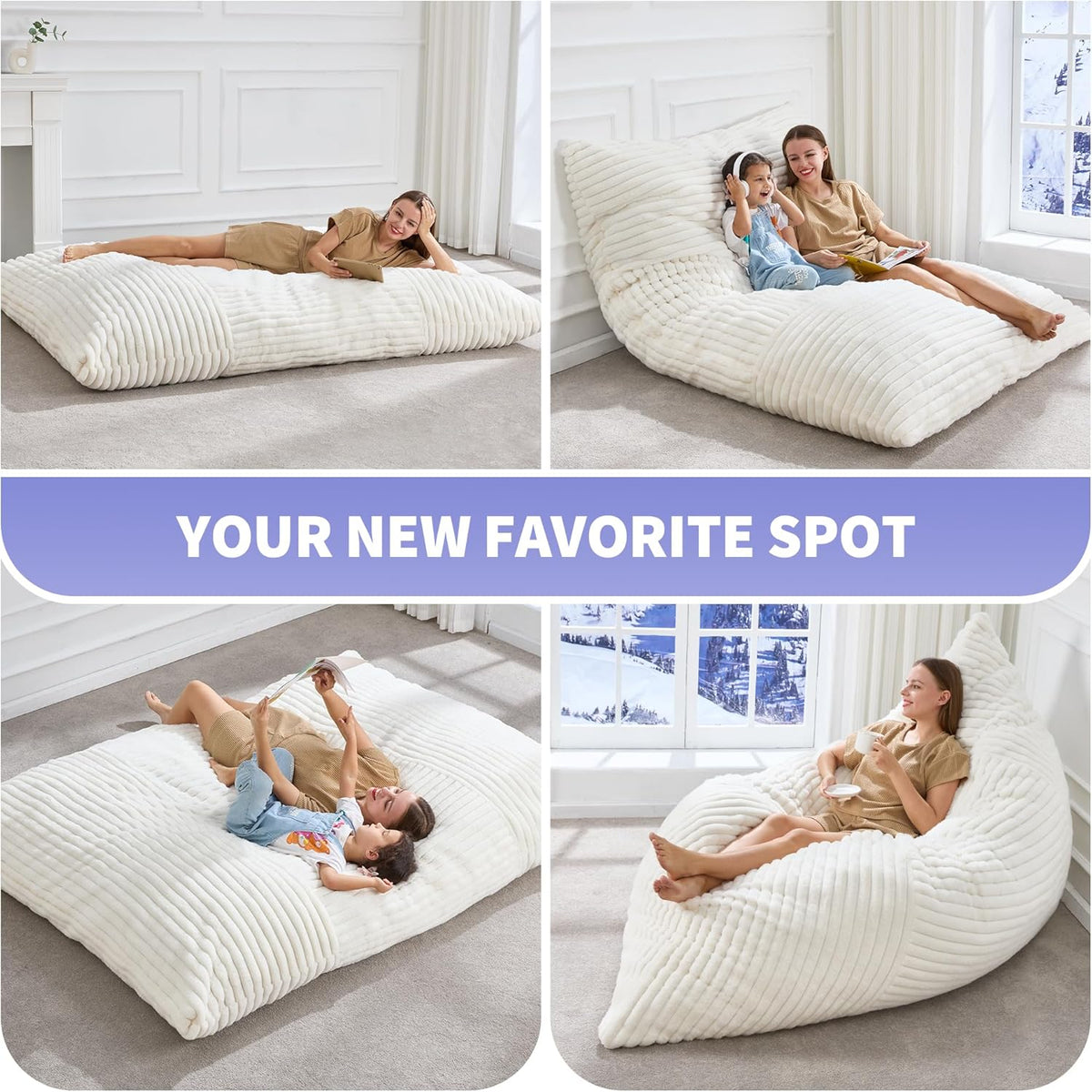 Hobestluk 3 in 1 Bean Bag Chair Giant Bean Bag Chairs Convertible Bean Bag Floor Cushion with