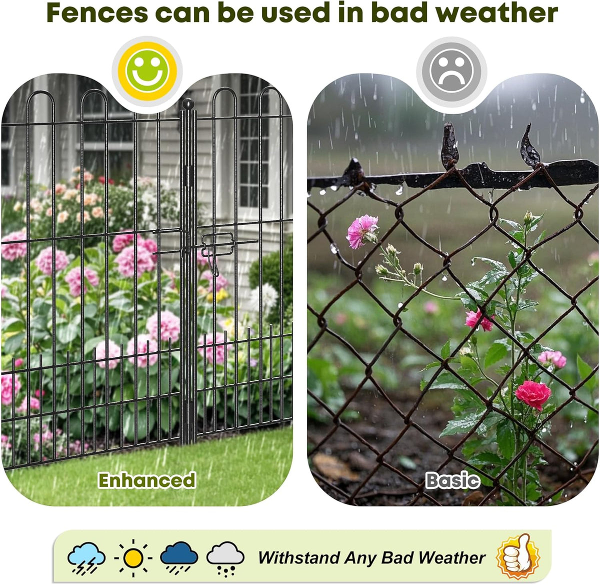 5 Panels Decorative Garden Fence with U-Shape and Latch Gate, 39.51in (H) X 11.54ft (L) Dog Fence