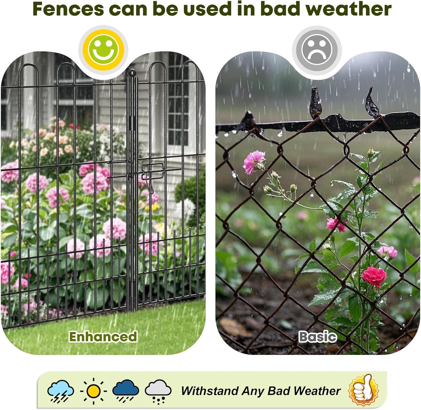 10 Panels Decorative Garden Fence with U-Shape and Latch Gate, 39.51 in(H) X 23.08 ft(L) Dog Fence