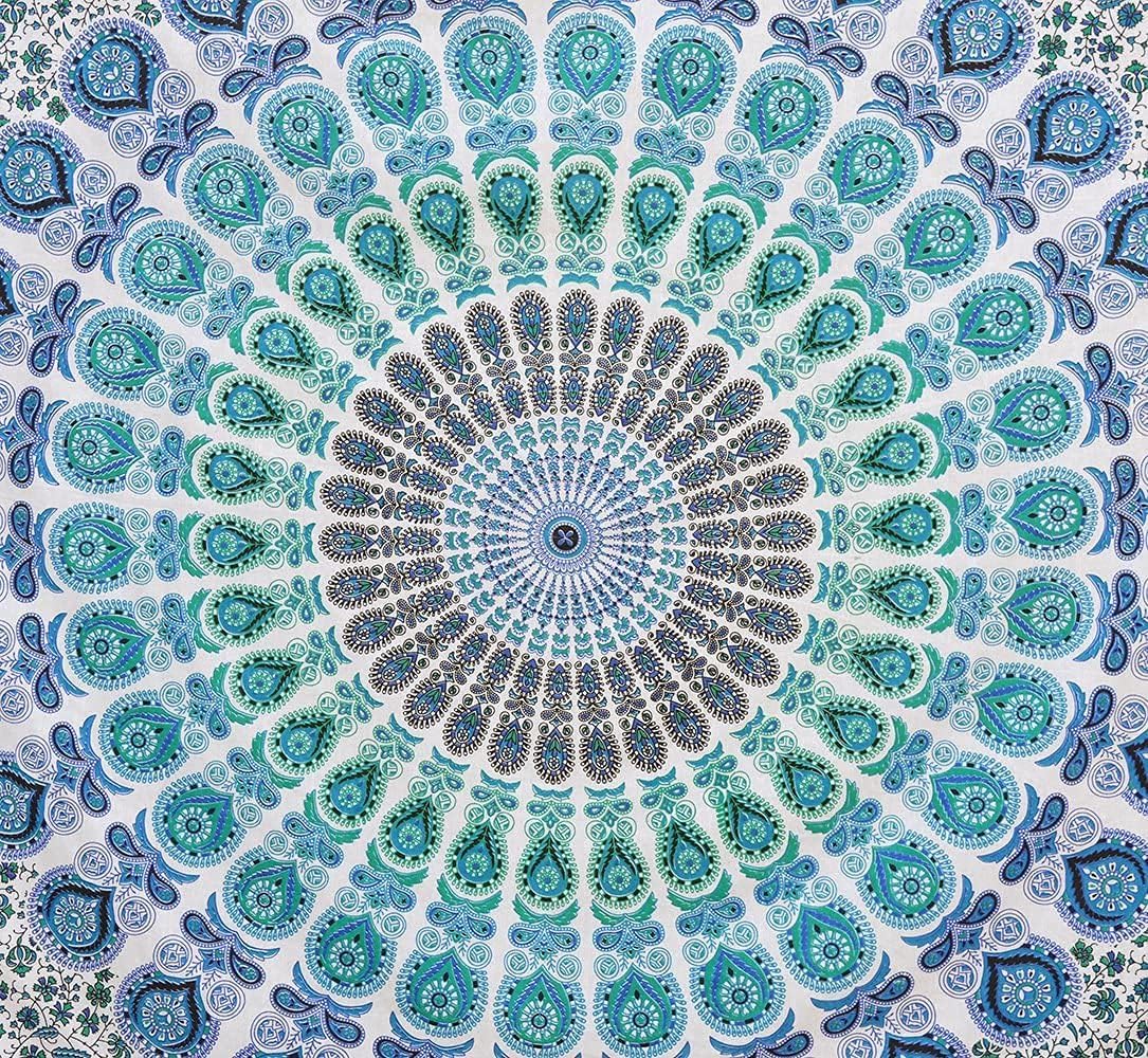 Bless International Handmade Indian hippie Bohemian Psychedelic Peacock Mandala Wall hanging
