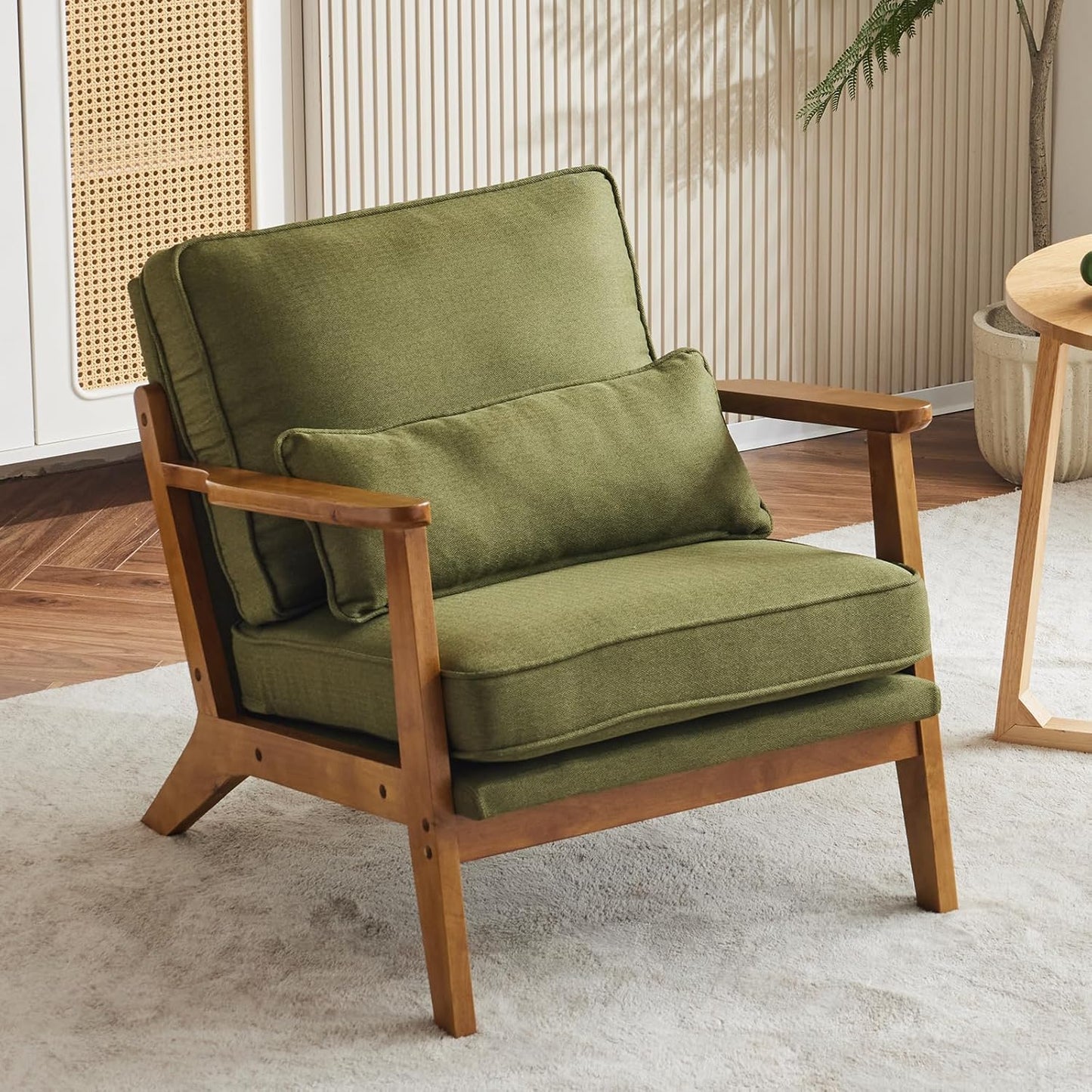 Karl home Accent Chair Wide Armrest Mid-Century Lounge Chair Linen Fabric Armchair with Lumbar