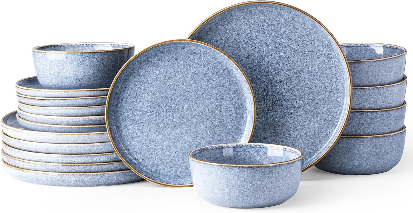 GBHOME Ceramic Dinnerware Sets for 6, 18 Pieces Stoneware Plates and Bowls Sets, Scratch Resistant