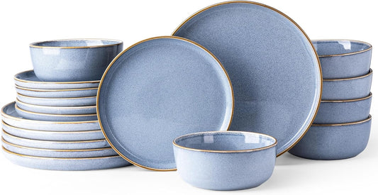 GBHOME Ceramic Dinnerware Sets for 6, 18 Pieces Stoneware Plates and Bowls Sets, Scratch Resistant