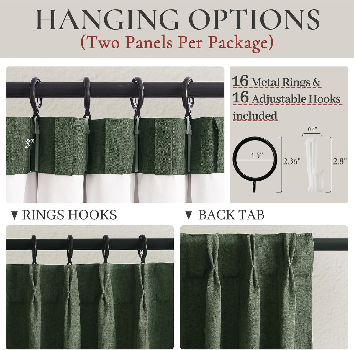 Decorative Blackout Curtains 95 Inches Long for Bedroom, Olive Green Pinch Pleated Textured Linen
