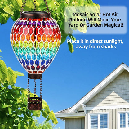 VOREEN Hot Air Balloon Solar Lantern, Mosaic Solar Outdoor Hanging Wind Light, Waterproof, Patio