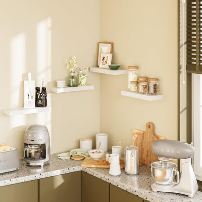 BAMEOS Floating Shelves, White Wall Mounted Wooden Shelves with Invisible Brackets Set of 2