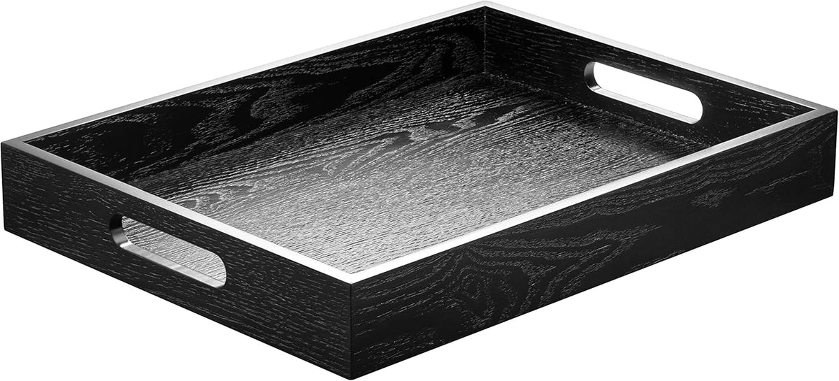 Wood Serving Tray with Handles, Home Decorative Wooden Rectangle Ottoman Decor Platter Vanity Tray