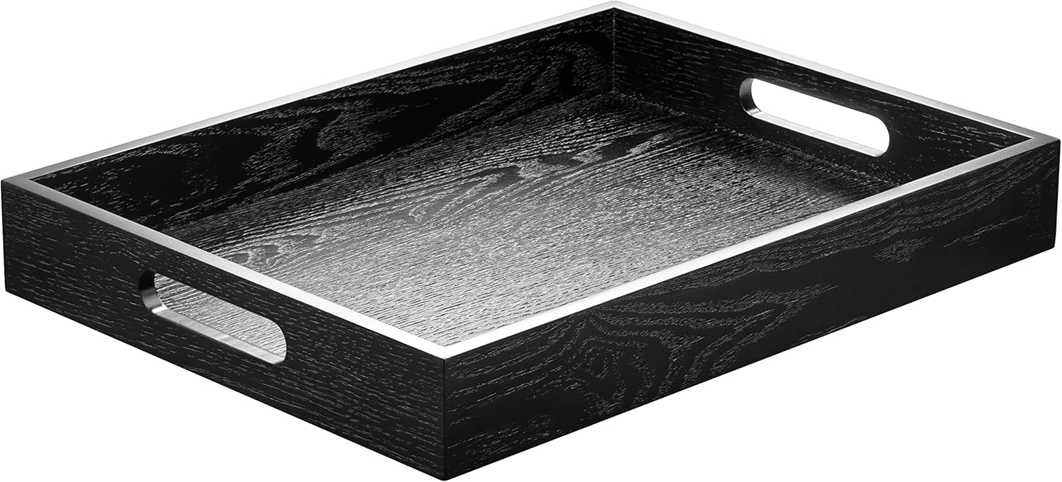 Wood Serving Tray with Handles, Home Decorative Wooden Rectangle Ottoman Decor Platter Vanity Tray