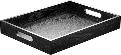 Wood Serving Tray with Handles, Home Decorative Wooden Rectangle Ottoman Decor Platter Vanity Tray