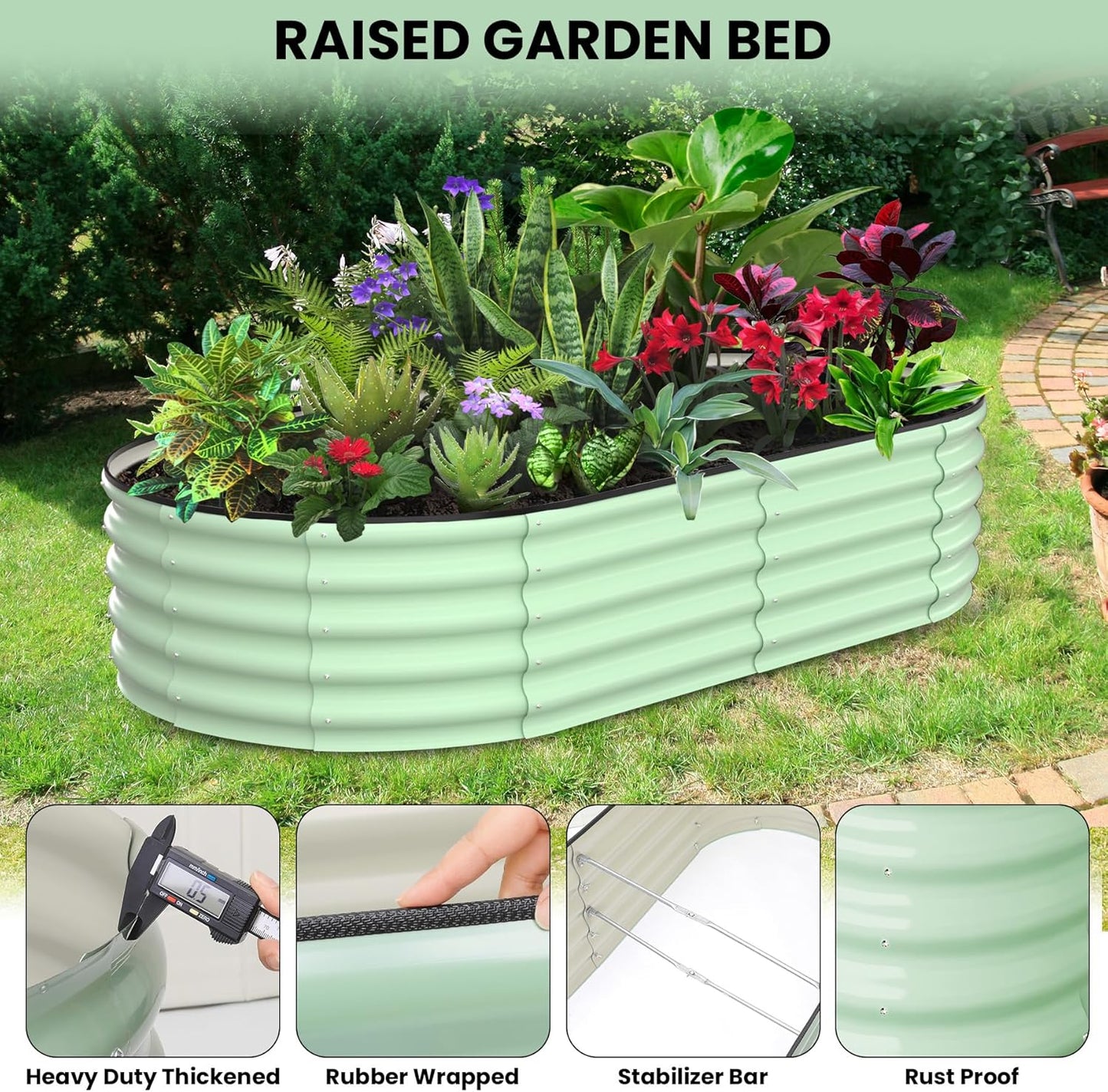 2 Pcs 6x3x1ft Oval Raised Garden Bed, Galvanized Raised Beds,Open-Ended Base Metal Raised Planter