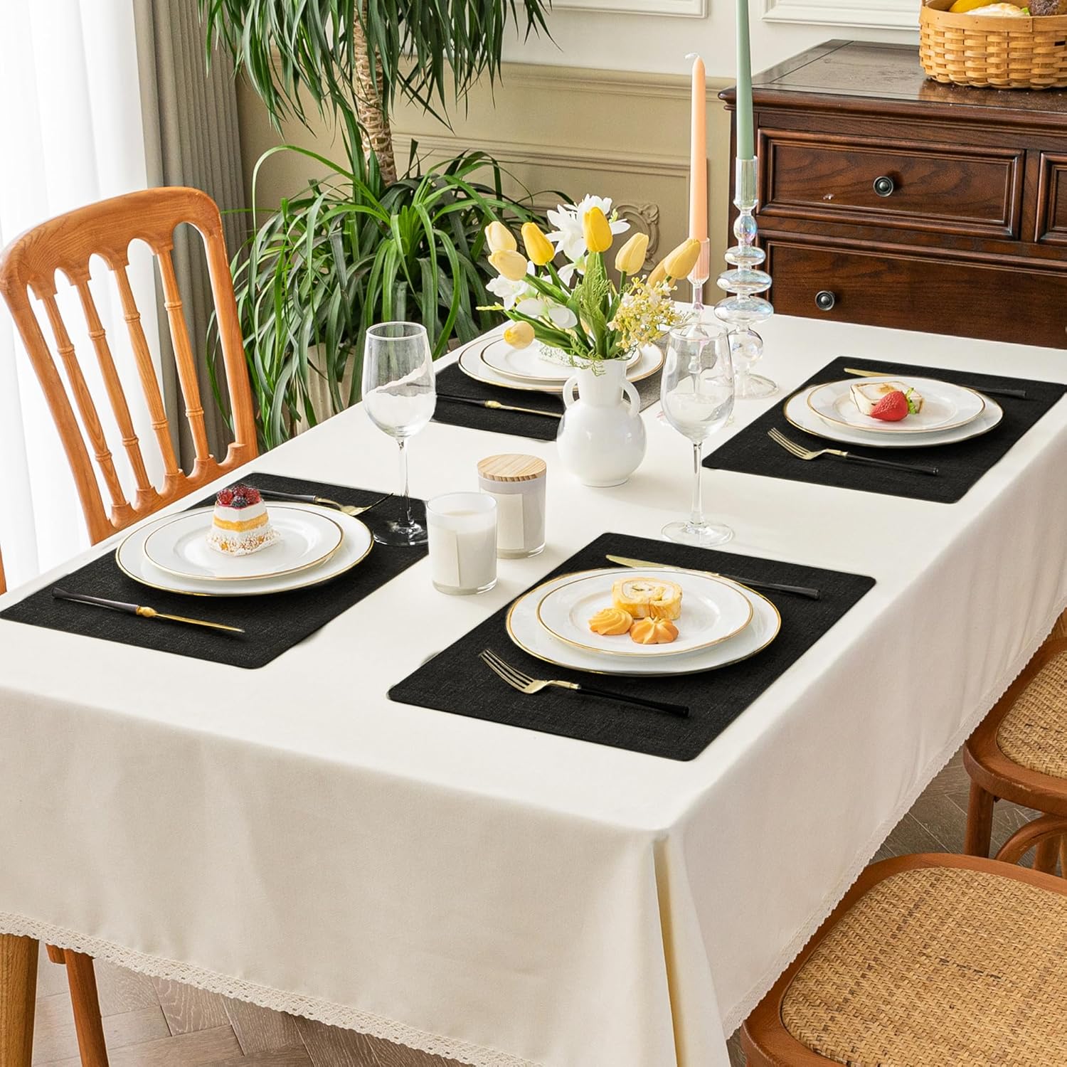 Romanstile Vinyl Placemats Set of 4-12 X 18 Inch - Heat Resistant Place Mats 100% Waterproof