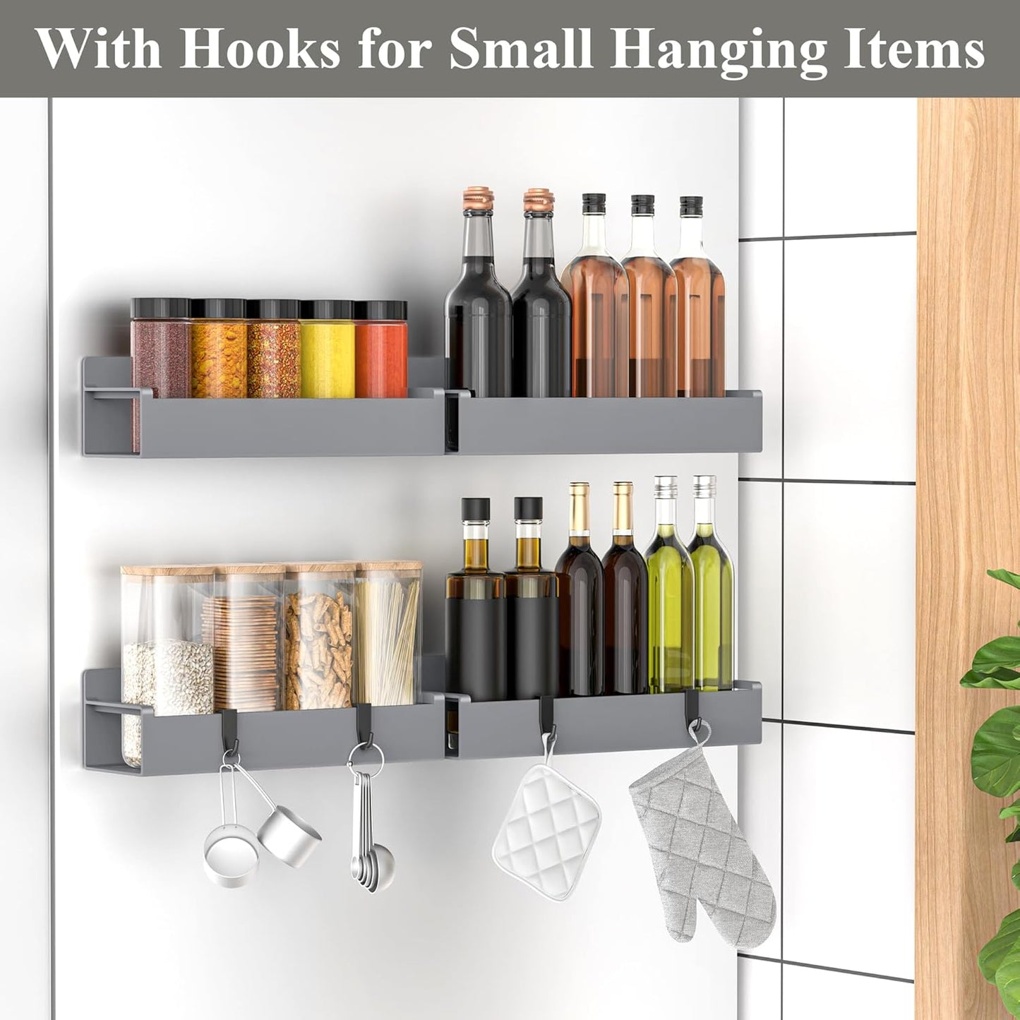 4 Pack Magnetic Spice Rack Organizer for Refrigerator and Oven, Dark Grey Fridge Organizers and