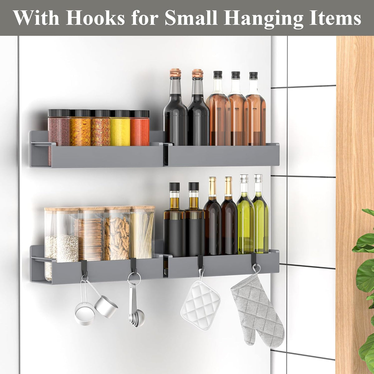 4 Pack Magnetic Spice Rack Organizer for Refrigerator and Oven, Dark Grey Fridge Organizers and