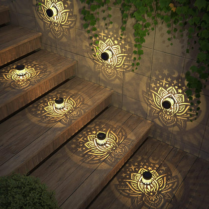4 Pack Solar Fence Lights Metal Solar Powered Outdoor Wall Deck Lights Lotus Theme Waterproof Fence