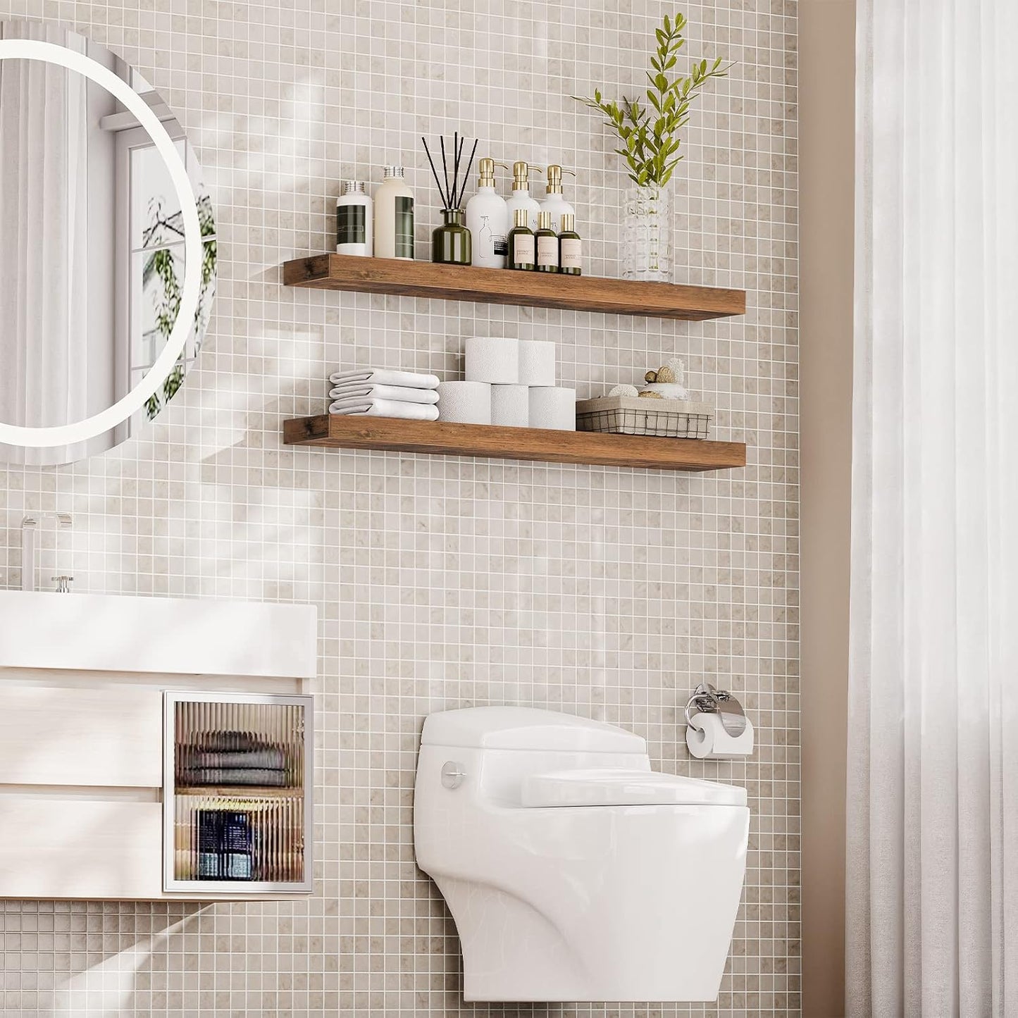 HOOBRO Floating Shelves for Wall, Wall Mounted Shelf Set of 2, 47.2" Hanging Shelf with Invisible