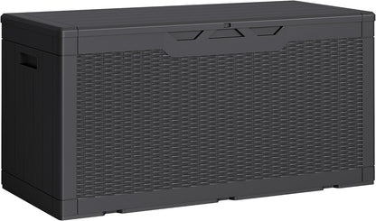 Greesum 100 Gallon Resin Deck Box Lockable Large Outdoor Storage Boxes for Garden Tools, Patio