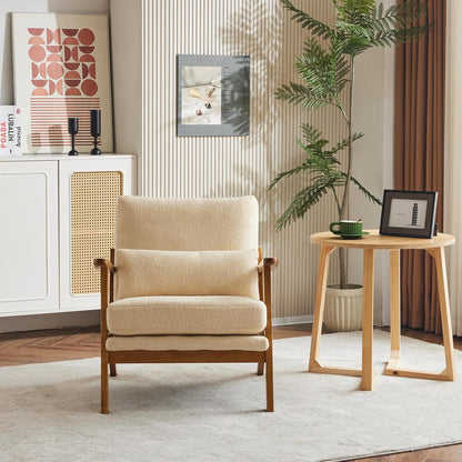 Karl home Accent Chair Wide Armrest Mid-Century Lounge Chair Teddy Fleece Armchair with Lumbar