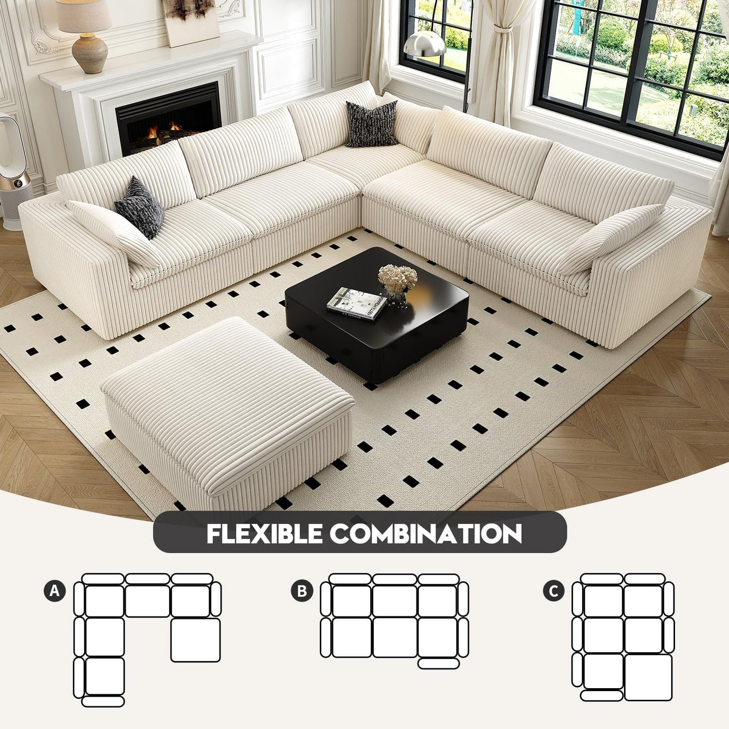 118" Cloud Couch Oversized Modular Sectional Sofa for Living Room,Modern Sofa with Deep Seat，6
