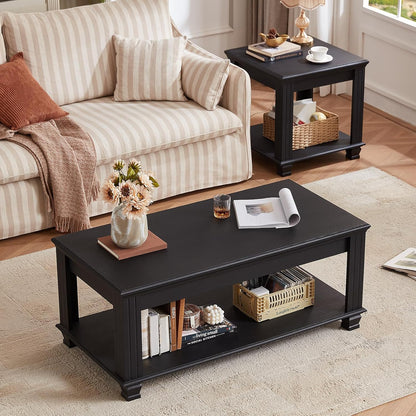 Farmhouse Coffee Tables for Living Room,Square Tea Table with Open Storage Shelf,Large Coffee