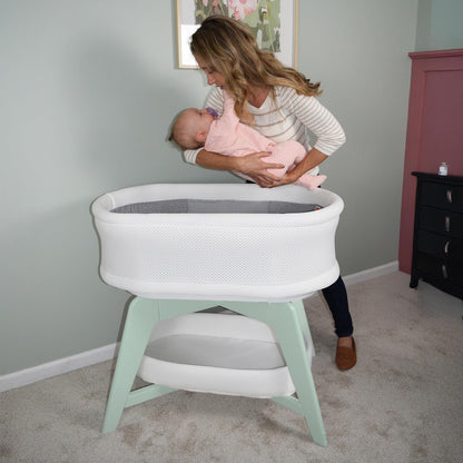 Evi Smart Baby Bassinet Beside Sleeper with Auto-Glide, Ambient Nightlight & Sensory Sounds