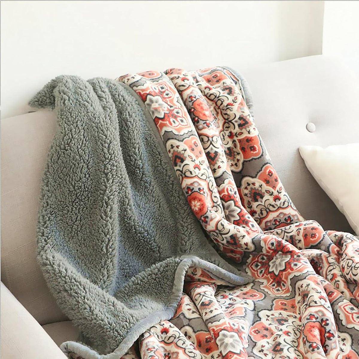 UKELER Floral Sherpa Throw Blanket Queen Size 80'' x 90'', Southwestern Throw Blanket for