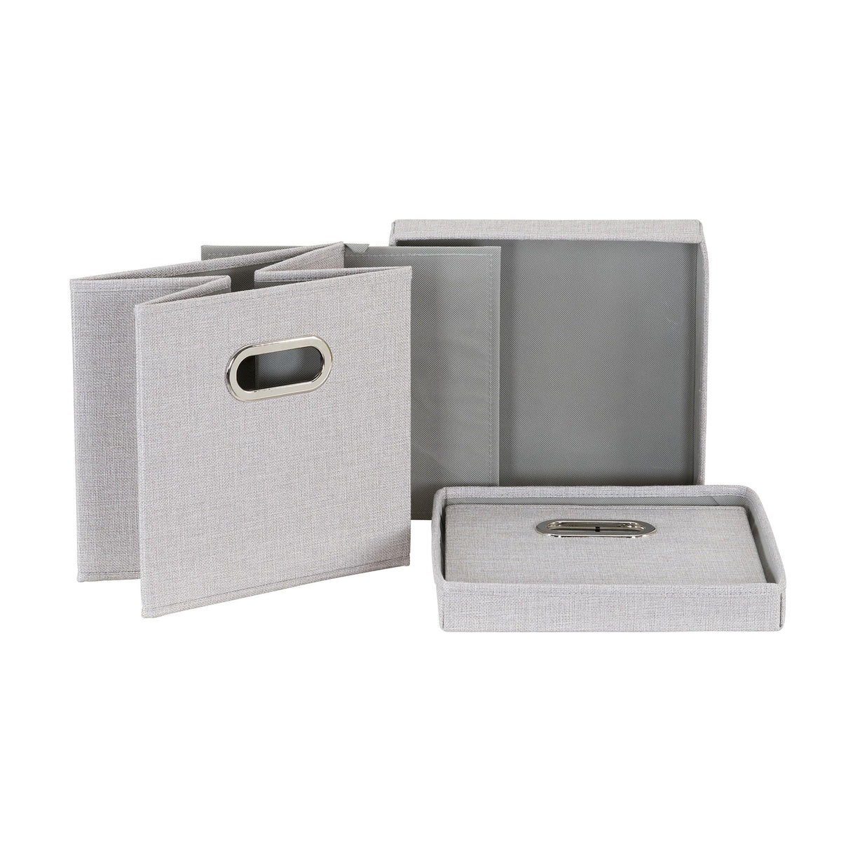 Household Essentials 804-1 Café Cube Bin Storage Set with Lids and Handles | 2 Pack | Silver Linen