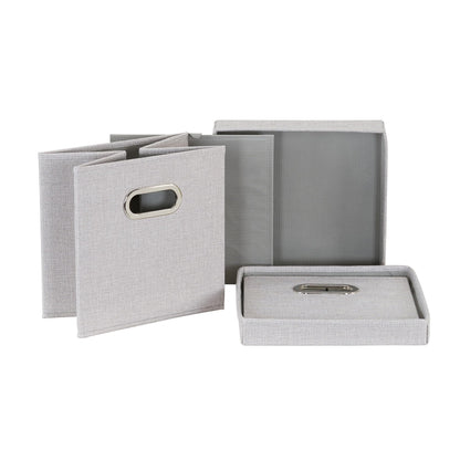 Household Essentials 804-1 Café Cube Bin Storage Set with Lids and Handles | 2 Pack | Silver Linen