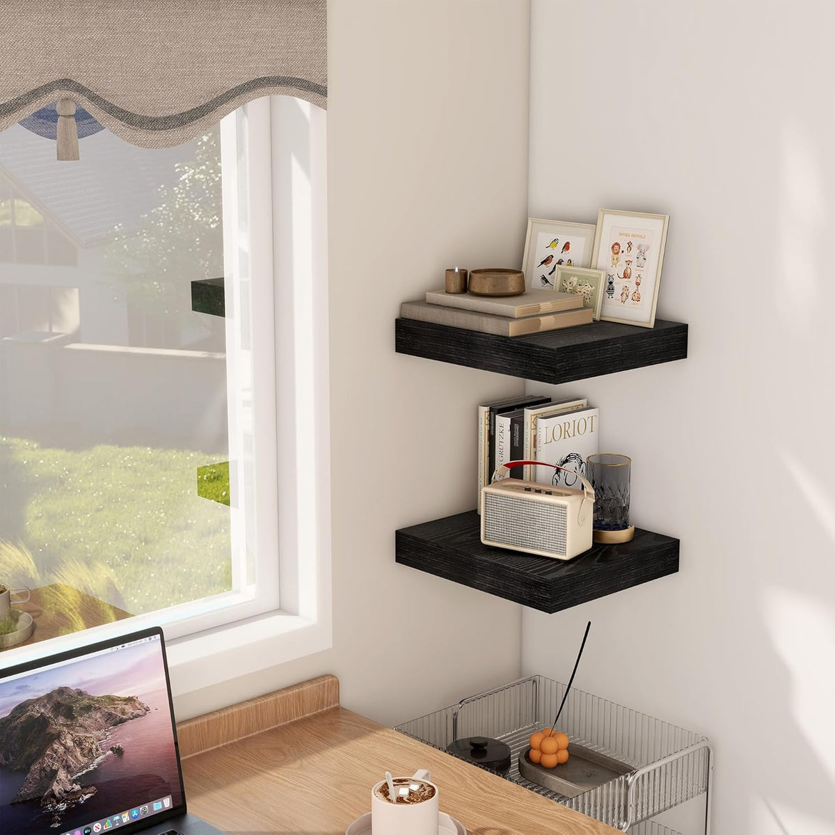 Fun Memories 12 Inch Floating Shelf, Rustic Wood Wall Shelves for Wall Decor & Storage, 12 x 12